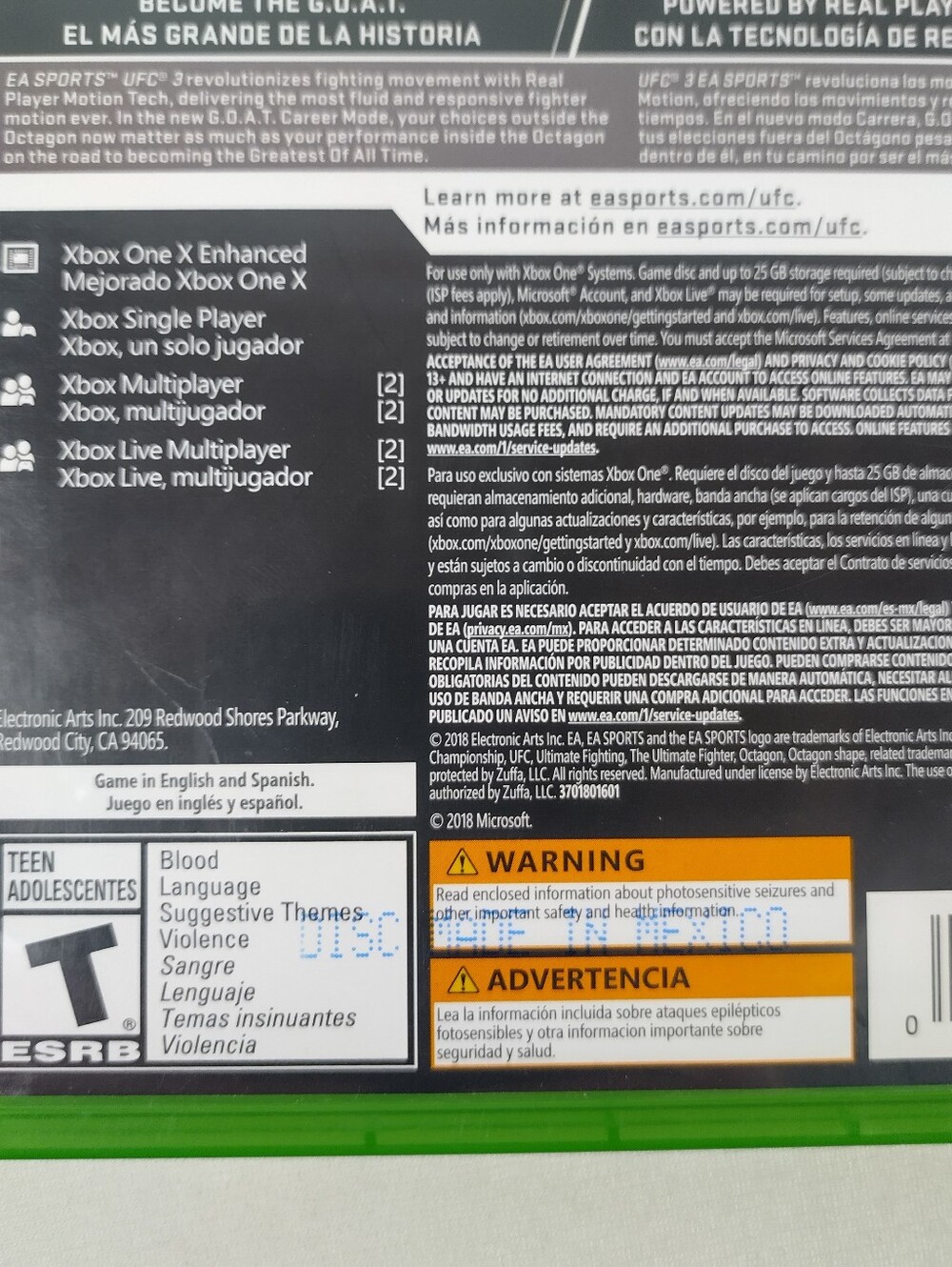 UFC 3 (Microsoft Xbox One, 2018) Clean Complete CIB Manual Inserts Tested - Picture 10 of 10